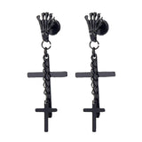 Maxbell 361L Stainless Steel Skeleton Cross Pendant Screw Back Earrings Black