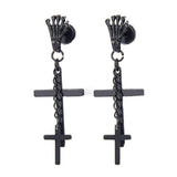 Maxbell 361L Stainless Steel Skeleton Cross Pendant Screw Back Earrings Black