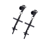 Maxbell 361L Stainless Steel Skeleton Cross Pendant Screw Back Earrings Black