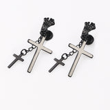 Maxbell 361L Stainless Steel Skeleton Cross Pendant Screw Back Earrings Black