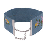 Maxbell Retro Jean Denim Embroidery Flower Choker Punk Gothic Necklace Women Jewelry Blue