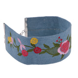 Maxbell Retro Jean Denim Embroidery Flower Choker Punk Gothic Necklace Women Jewelry Blue