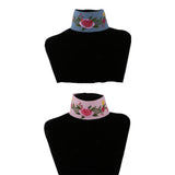 Maxbell Retro Jean Denim Embroidery Flower Choker Punk Gothic Necklace Women Jewelry Blue