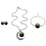 Maxbell Cute Lifelike Black Cat Moon Gem Pendant Necklace Bracelet Earrings Set 2