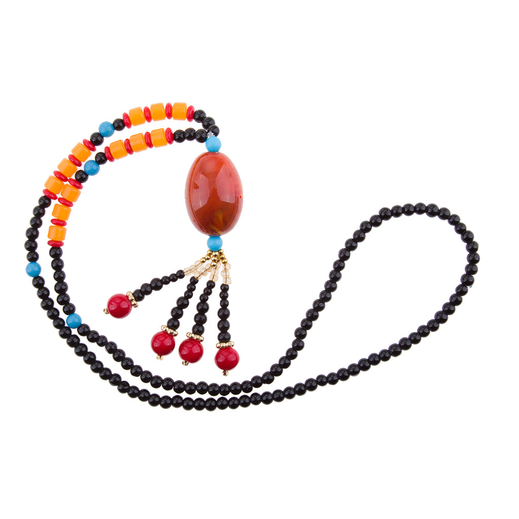Maxbell Retro Ethnic Tassel Beads Sweater Chain Pendant Necklace Gifts Yellow