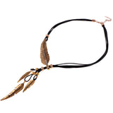 Maxbell Lady Statement Tassels Leaf Pendant PU Chain Choker Necklace Jewelry Gold