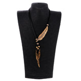 Maxbell Lady Statement Tassels Leaf Pendant PU Chain Choker Necklace Jewelry Gold