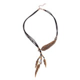 Maxbell Lady Statement Tassels Leaf Pendant PU Chain Choker Necklace Jewelry Gold