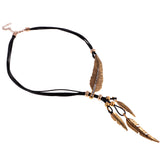 Maxbell Lady Statement Tassels Leaf Pendant PU Chain Choker Necklace Jewelry Gold