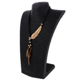 Maxbell Lady Statement Tassels Leaf Pendant PU Chain Choker Necklace Jewelry Gold