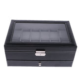 Maxbell 12 Slots Watch Bracelet Box Leather Display Top Glass Jewelry Storage  Black