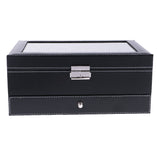 Maxbell 12 Slots Watch Bracelet Box Leather Display Top Glass Jewelry Storage  Black