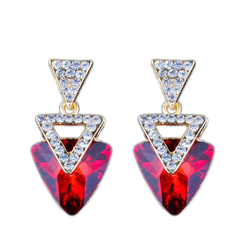 Maxbell Vintage Style Women Full Crystal Diamante Triangle Dangle Earrings Red