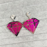 Maxbell Punk Large Diamond Shape Earrings Acrylic Studs Women Fashion Jewelry Purple