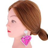 Maxbell Punk Large Diamond Shape Earrings Acrylic Studs Women Fashion Jewelry Purple