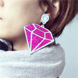 Maxbell Punk Large Diamond Shape Earrings Acrylic Studs Women Fashion Jewelry Purple