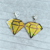 Maxbell Punk Large Diamond Shape Earrings Acrylic Studs Women Fashion Jewelry Yellow