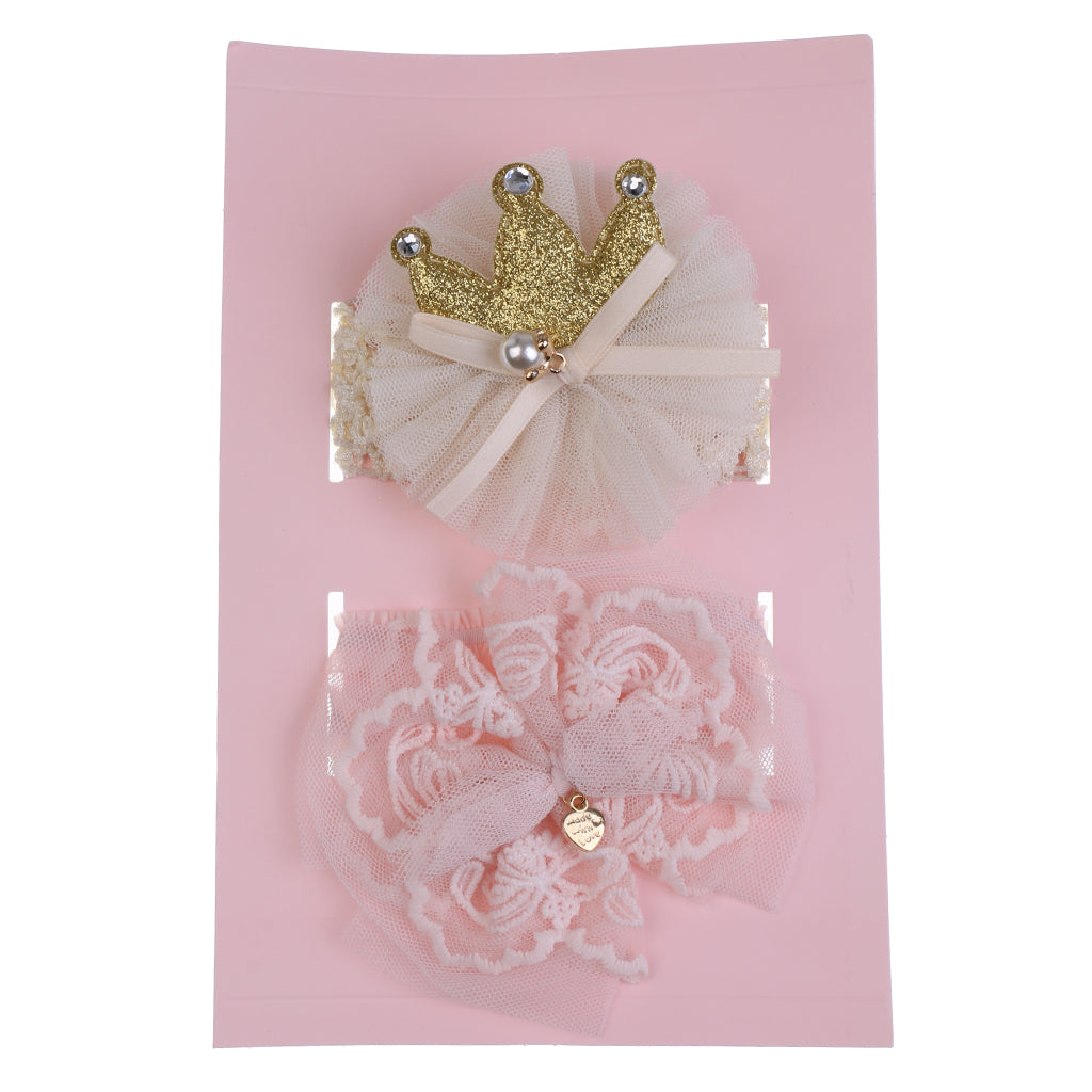 Maxbell Lovely Infant Baby Toddler Lace Flower Hairband Cute Ornaments Gold Pink1