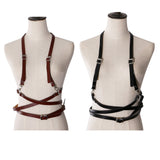 Maxbell Fashion Women Faux Leather Body Suspenders Harness Belt Lightweight Brown