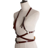 Maxbell Fashion Women Faux Leather Body Suspenders Harness Belt Lightweight Brown