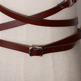 Maxbell Fashion Women Faux Leather Body Suspenders Harness Belt Lightweight Brown