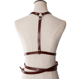 Maxbell Fashion Women Faux Leather Body Suspenders Harness Belt Lightweight Brown