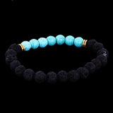 Maxbell Natural Lava Rock Stone Beads Bangle Yoga Beaded Bracelets Blue