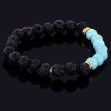 Maxbell Natural Lava Rock Stone Beads Bangle Yoga Beaded Bracelets Blue