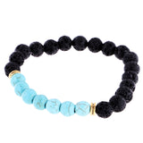 Maxbell Natural Lava Rock Stone Beads Bangle Yoga Beaded Bracelets Blue