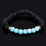 Maxbell Natural Lava Rock Stone Beads Bangle Yoga Beaded Bracelets Blue