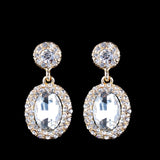 Maxbell Full Rhinestone Oval Drop Dangle Earrings Wedding Jewelry Decorations White