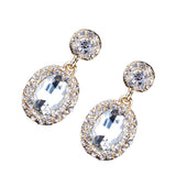 Maxbell Full Rhinestone Oval Drop Dangle Earrings Wedding Jewelry Decorations White