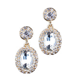 Maxbell Full Rhinestone Oval Drop Dangle Earrings Wedding Jewelry Decorations White