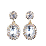 Maxbell Full Rhinestone Oval Drop Dangle Earrings Wedding Jewelry Decorations White