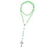 Maxbell Women Hip 8mm Beads Rosary Pray Hand Jesus Cross Pendant Necklace Green