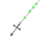 Maxbell Women Hip 8mm Beads Rosary Pray Hand Jesus Cross Pendant Necklace Green