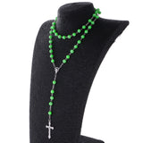 Maxbell Women Hip 8mm Beads Rosary Pray Hand Jesus Cross Pendant Necklace Green