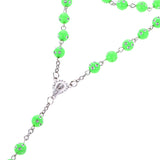 Maxbell Women Hip 8mm Beads Rosary Pray Hand Jesus Cross Pendant Necklace Green