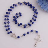 Maxbell Women Hip 8mm Beads Rosary Pray Hand Jesus Cross Pendant Necklace Dark Blue