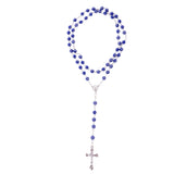 Maxbell Women Hip 8mm Beads Rosary Pray Hand Jesus Cross Pendant Necklace Dark Blue