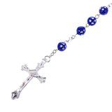 Maxbell Women Hip 8mm Beads Rosary Pray Hand Jesus Cross Pendant Necklace Dark Blue