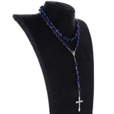 Maxbell Women Hip 8mm Beads Rosary Pray Hand Jesus Cross Pendant Necklace Dark Blue