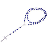 Maxbell Women Hip 8mm Beads Rosary Pray Hand Jesus Cross Pendant Necklace Dark Blue