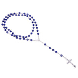 Maxbell Women Hip 8mm Beads Rosary Pray Hand Jesus Cross Pendant Necklace Dark Blue