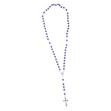 Maxbell Women Hip 8mm Beads Rosary Pray Hand Jesus Cross Pendant Necklace Dark Blue