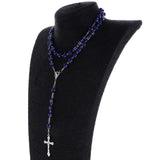 Maxbell Women Hip 8mm Beads Rosary Pray Hand Jesus Cross Pendant Necklace Dark Blue