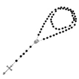 Maxbell Mens Hip 8mm Bead Rosary Pray Hand Jesus Cross Pendant Necklace Black