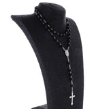 Maxbell Mens Hip 8mm Bead Rosary Pray Hand Jesus Cross Pendant Necklace Black