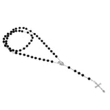 Maxbell Mens Hip 8mm Bead Rosary Pray Hand Jesus Cross Pendant Necklace Black