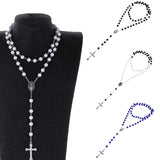 Maxbell Mens Hip 8mm Bead Rosary Pray Hand Jesus Cross Pendant Necklace Black